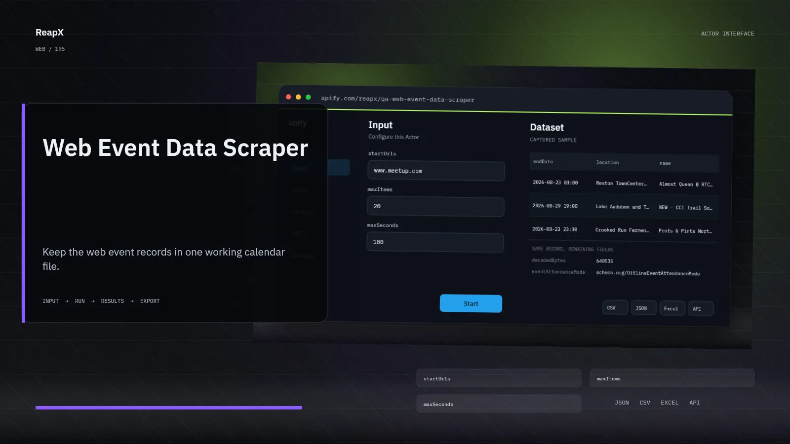 Web Event Data Scraper interface
