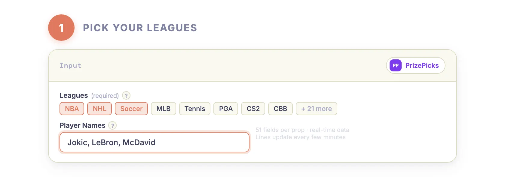 Step 1 — Pick your leagues