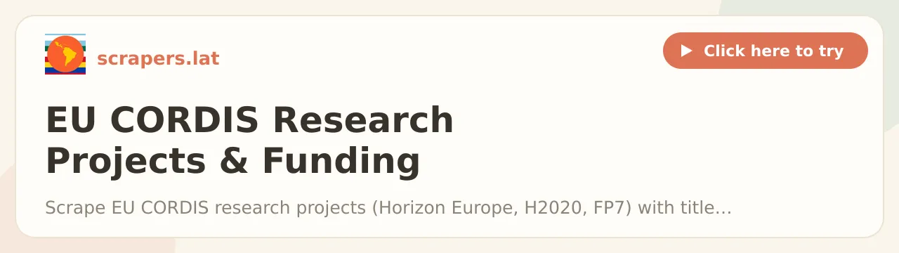 EU CORDIS Research Projects & Funding Scraper