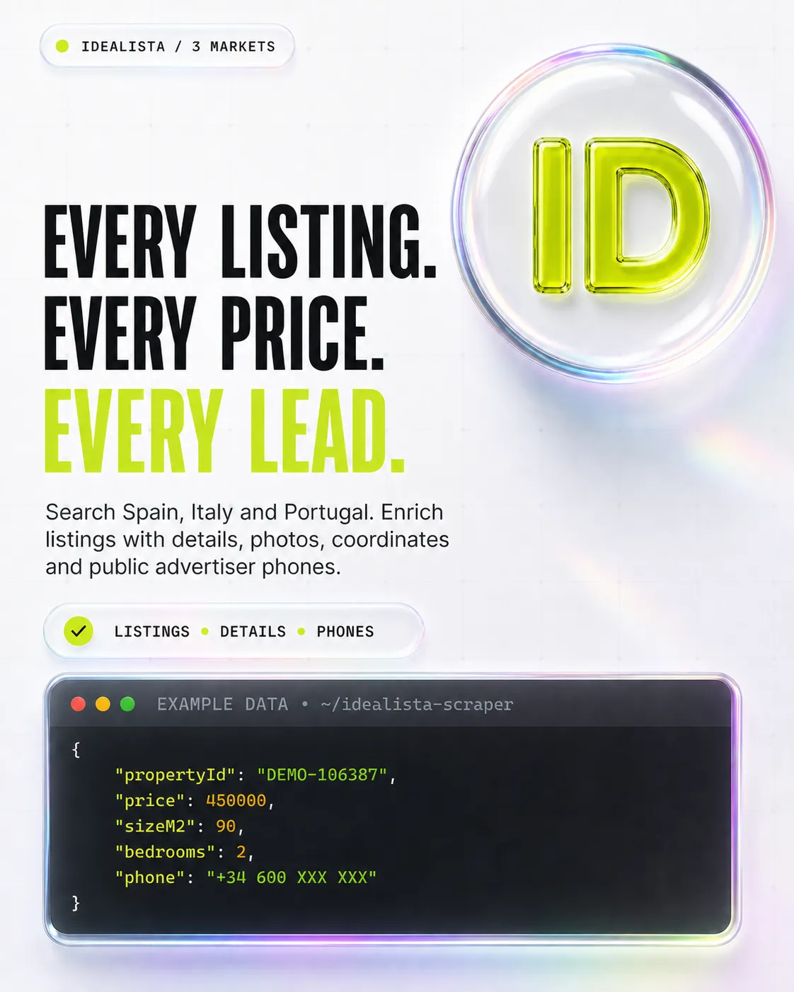 Idealista Scraper - Listings, Prices & Advertiser Phones cover