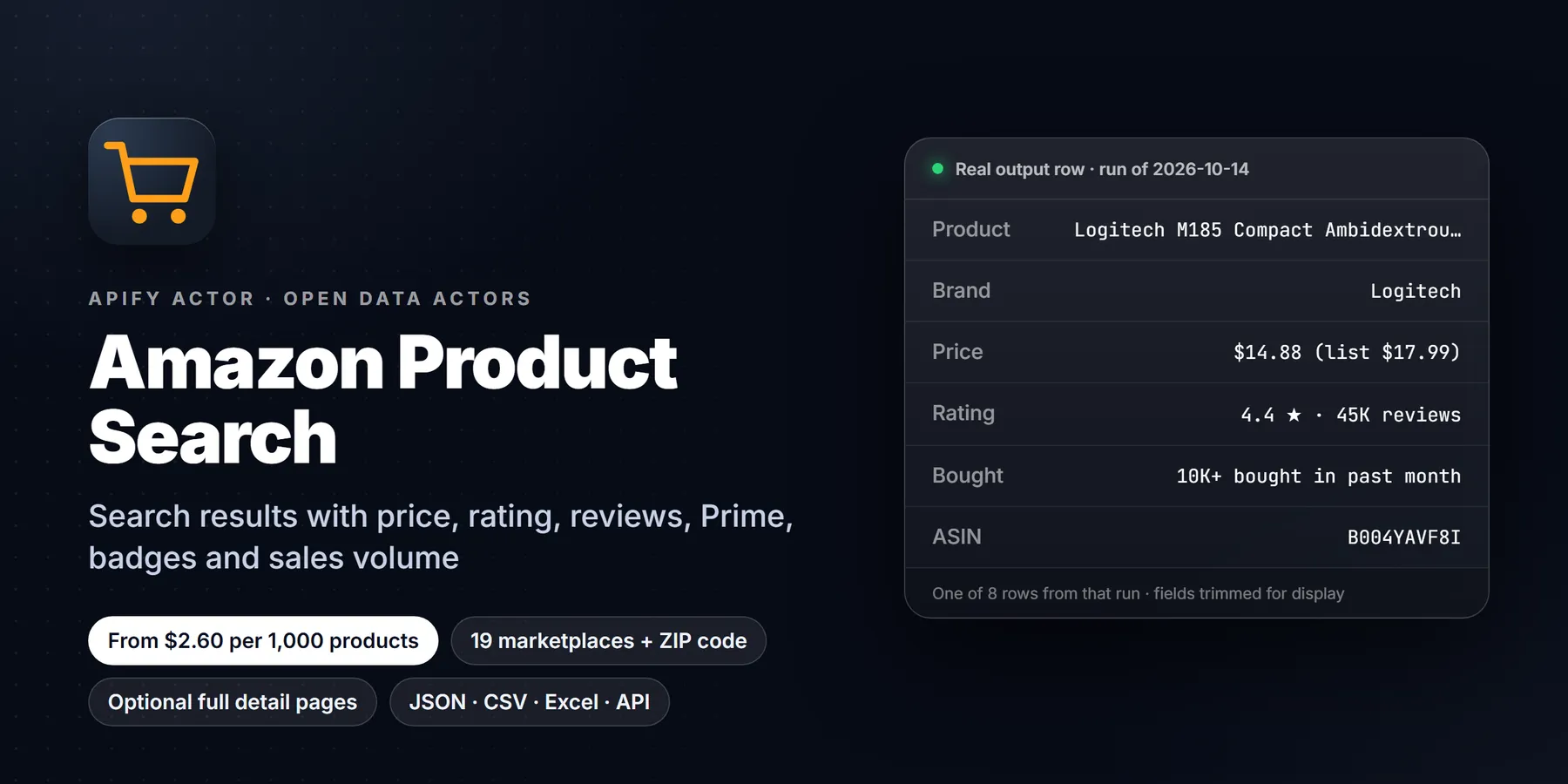 Amazon Product Search: features, price and a real output row