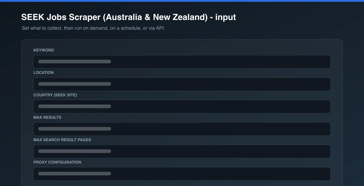 SEEK Jobs Scraper (Australia & New Zealand) input options