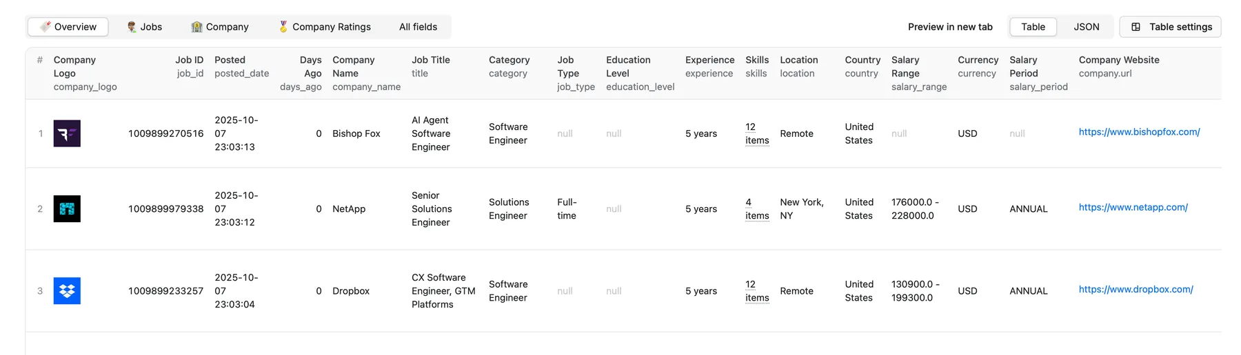 Glassdoor Scraper Output Overview