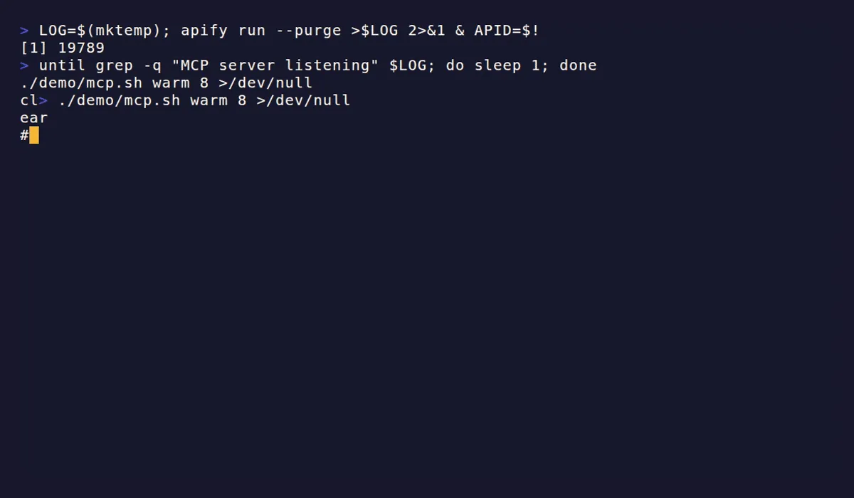 Docs MCP Server Starter demo — get_toc, search_docs, and get_page running against a local Standby server