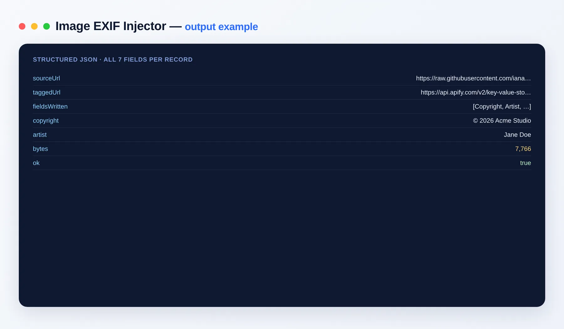 Image EXIF Injector output — the results as a clean dataset