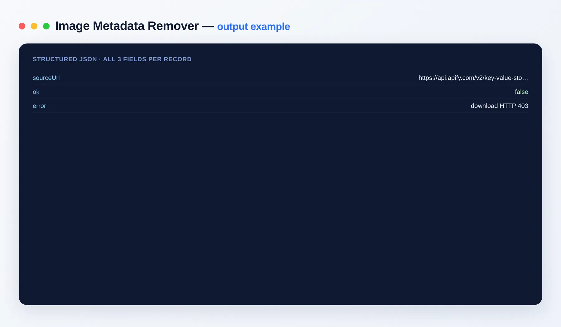 Image Metadata Remover output — the results as a clean dataset