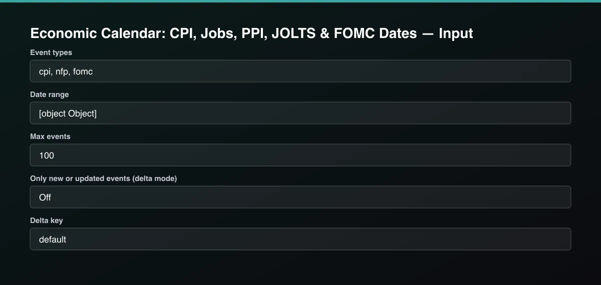 Economic Calendar: CPI, Jobs, PPI, JOLTS & FOMC Dates input form
