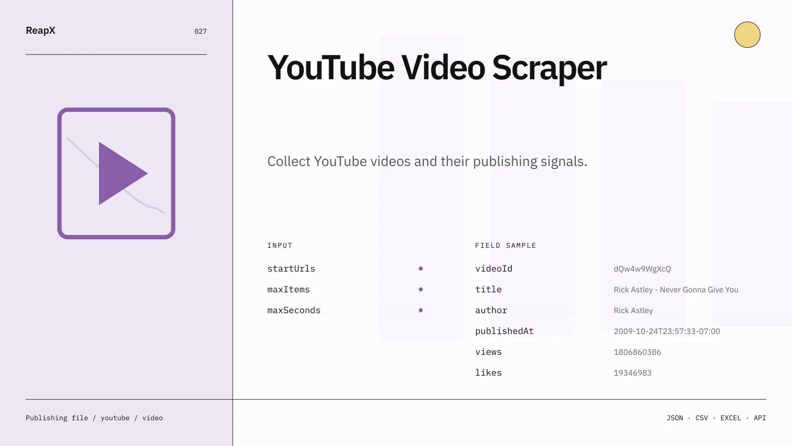 YouTube Video Scraper interface