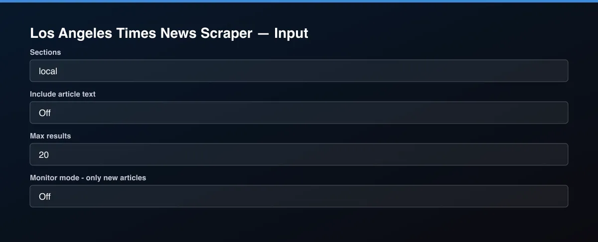 Los Angeles Times News Scraper input form
