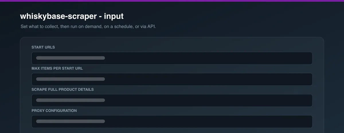 whiskybase-scraper input options