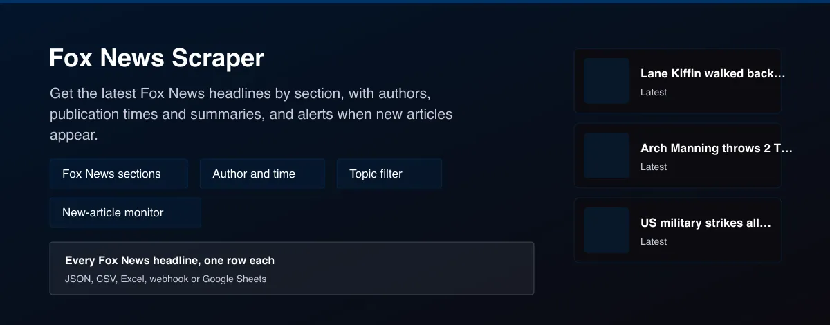 Fox News Scraper - Fox News headlines with section, author, time and summary
