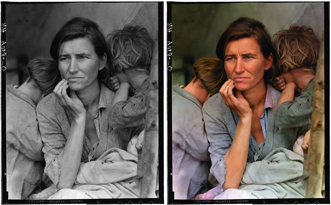 Dorothea Lange's Migrant Mother (1936), colorized and restored