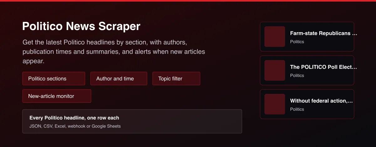 Politico News Scraper - Politico headlines with section, author, time and summary