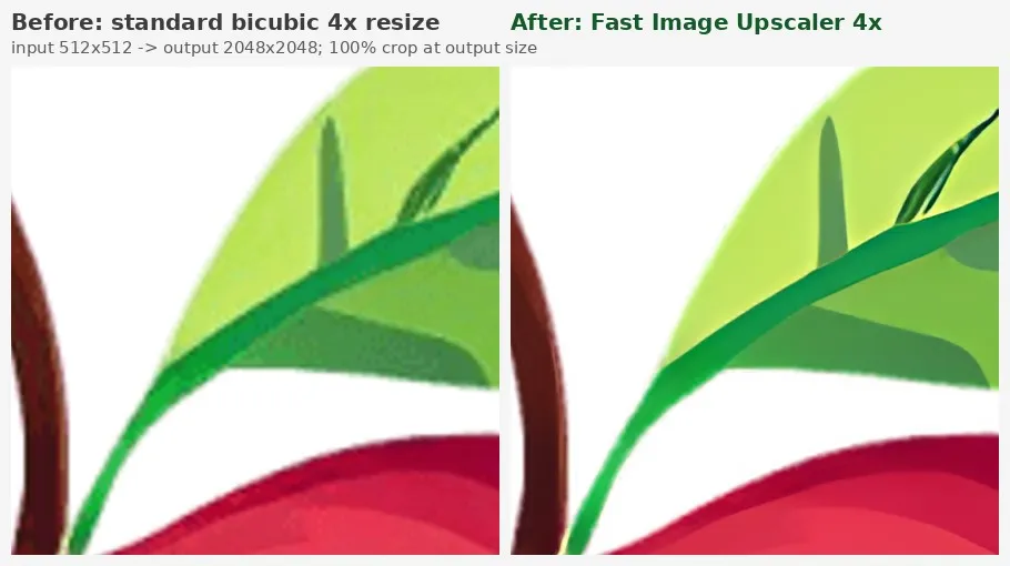 Red apple icon: bicubic vs AI