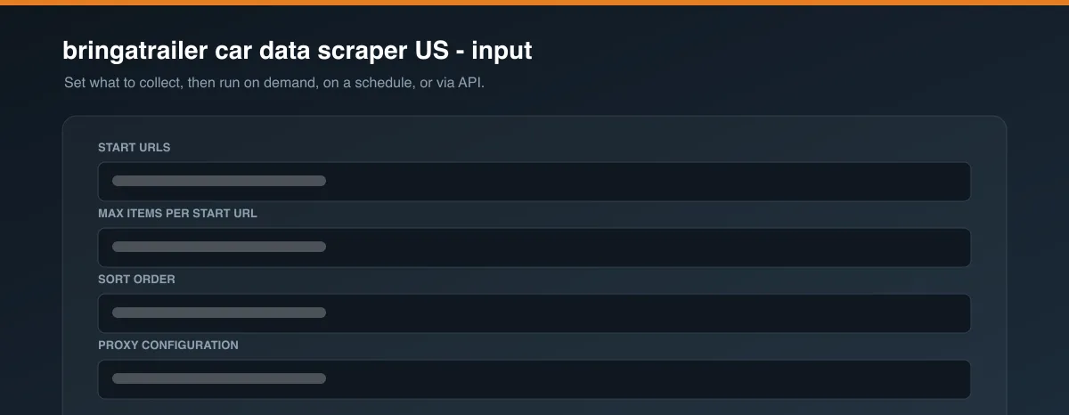 bringatrailer car data scraper US input options