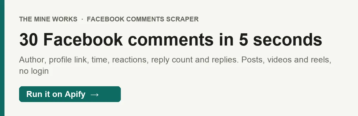 30 Facebook comments with reactions and reply counts in 5 seconds
