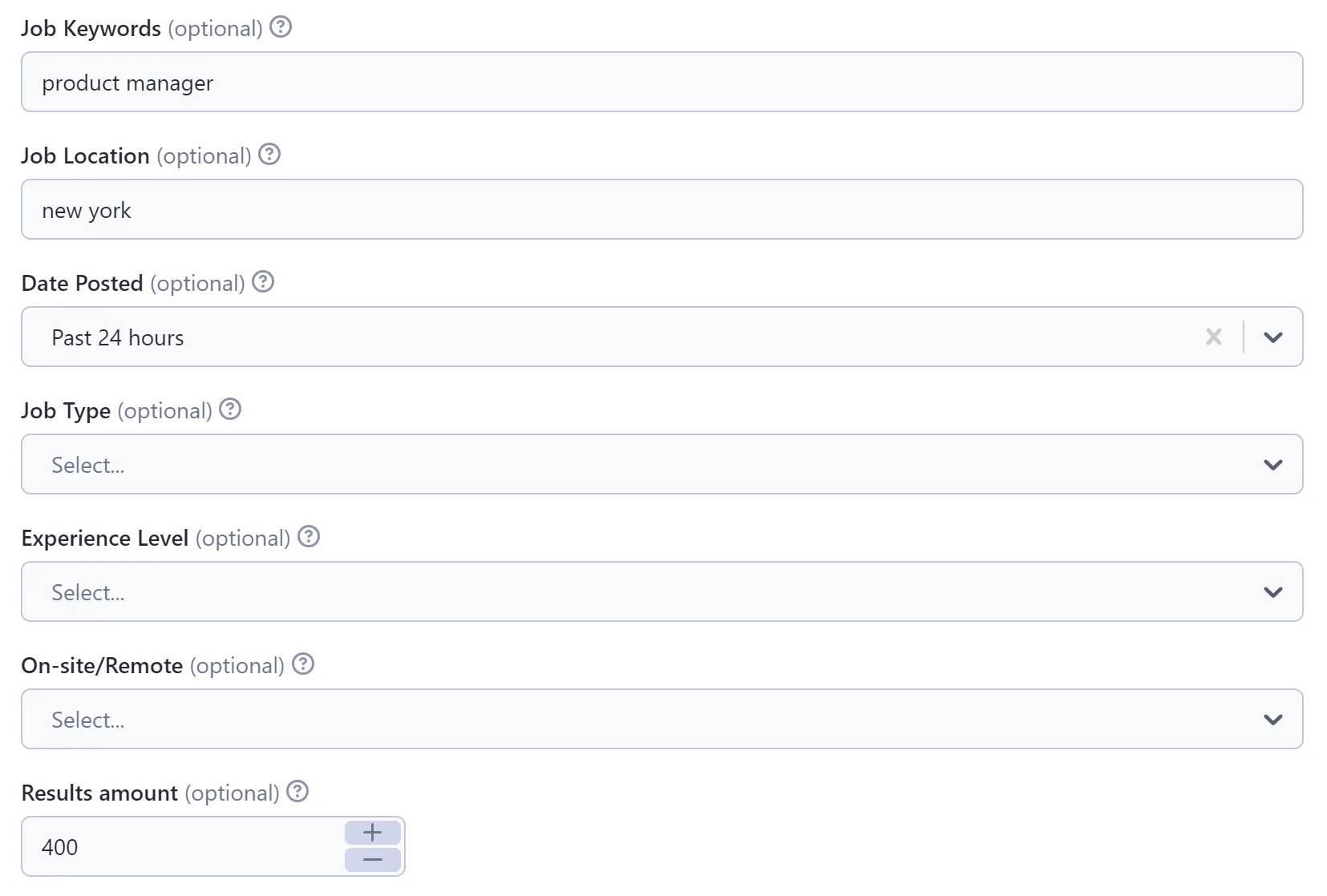 Linkedin Jobs Scraper Input