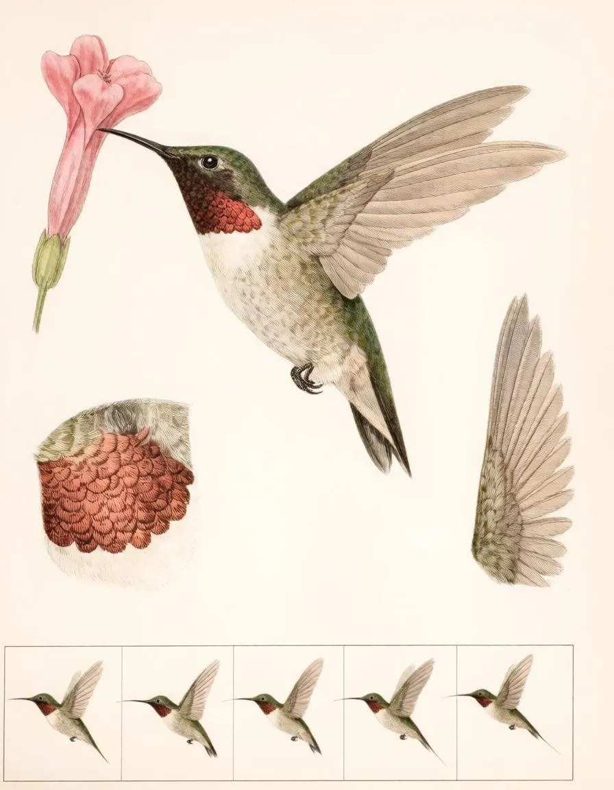 AI generated scientific illustration plate of a hummingbird — Hunyuan Image 3
