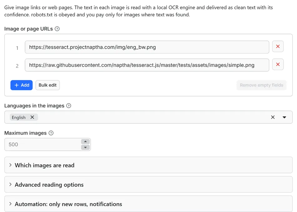 Input form of Image to Text OCR API: Extract Text from Images in Bulk