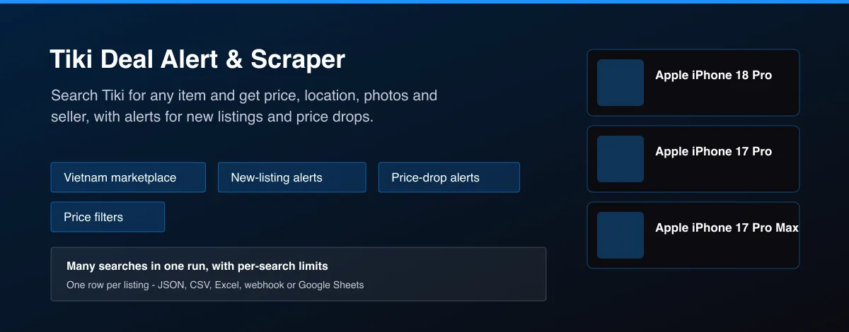 Tiki Deal Alert & Scraper - marketplace listings with price, location and new-listing alerts