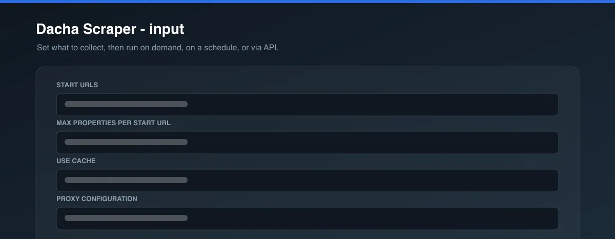 Dacha Scraper input options
