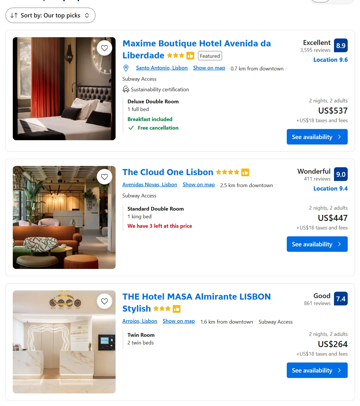 Booking.com hotels search results page that Booking.com Hotels Scraper turns into rows