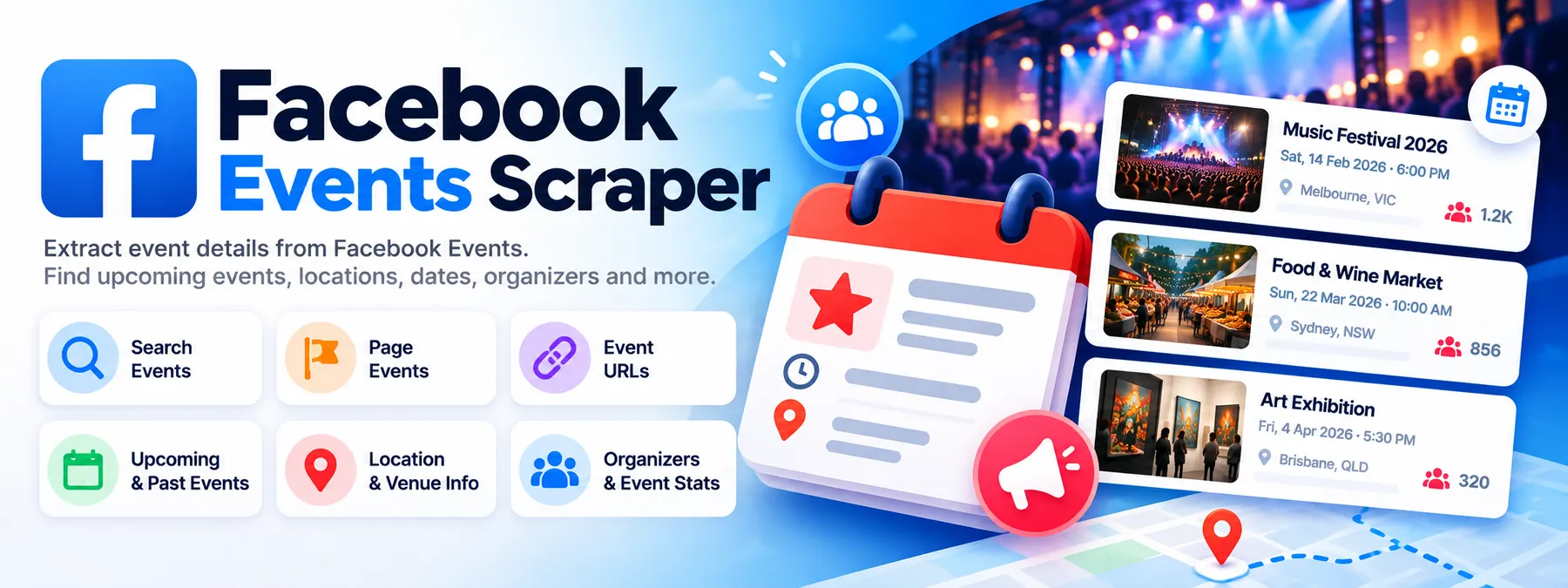 Facebook Events Scraper — find public Facebook events by keyword, city, Page or event URL
