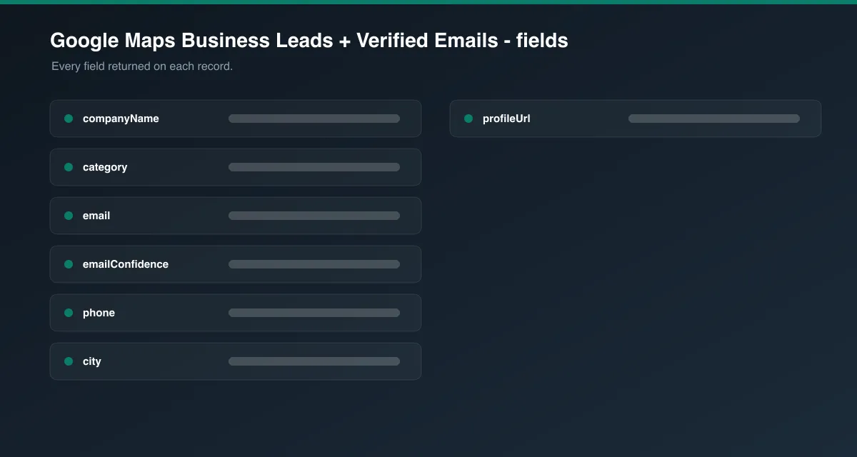 Google Maps Business Leads + Verified Emails data fields
