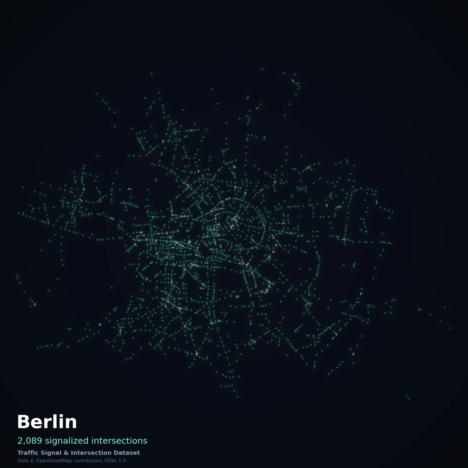 Every signalised intersection across Berlin extracted from OpenStreetMap