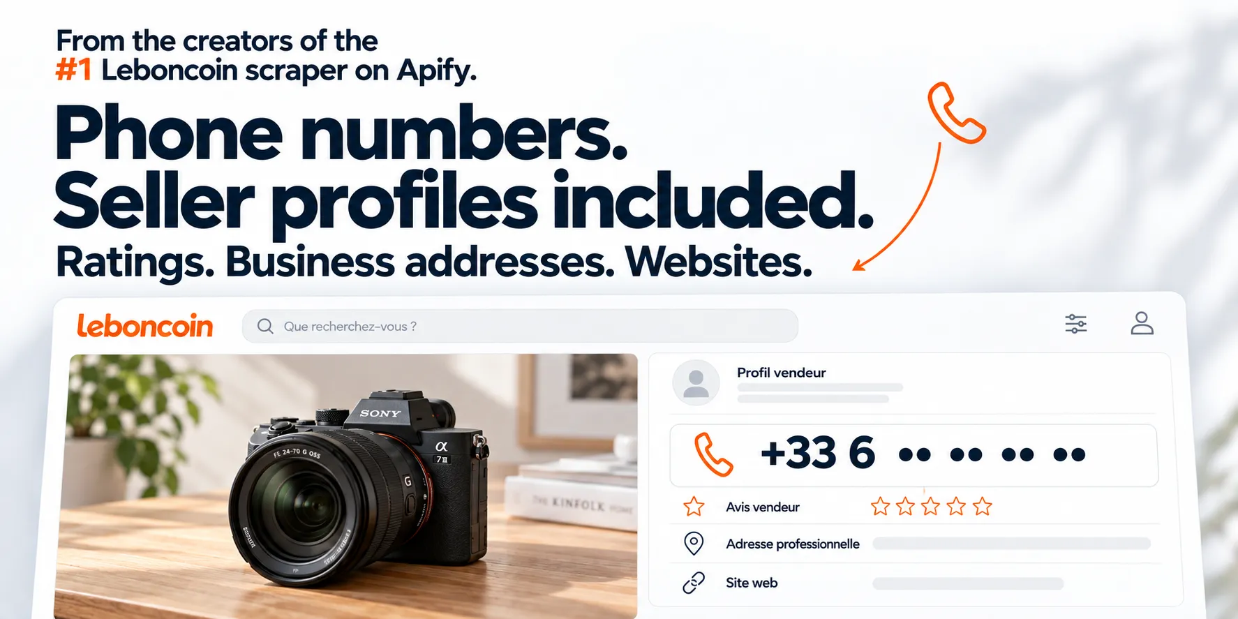 Phone numbers. Seller profiles included. Ratings. Business addresses. Websites.