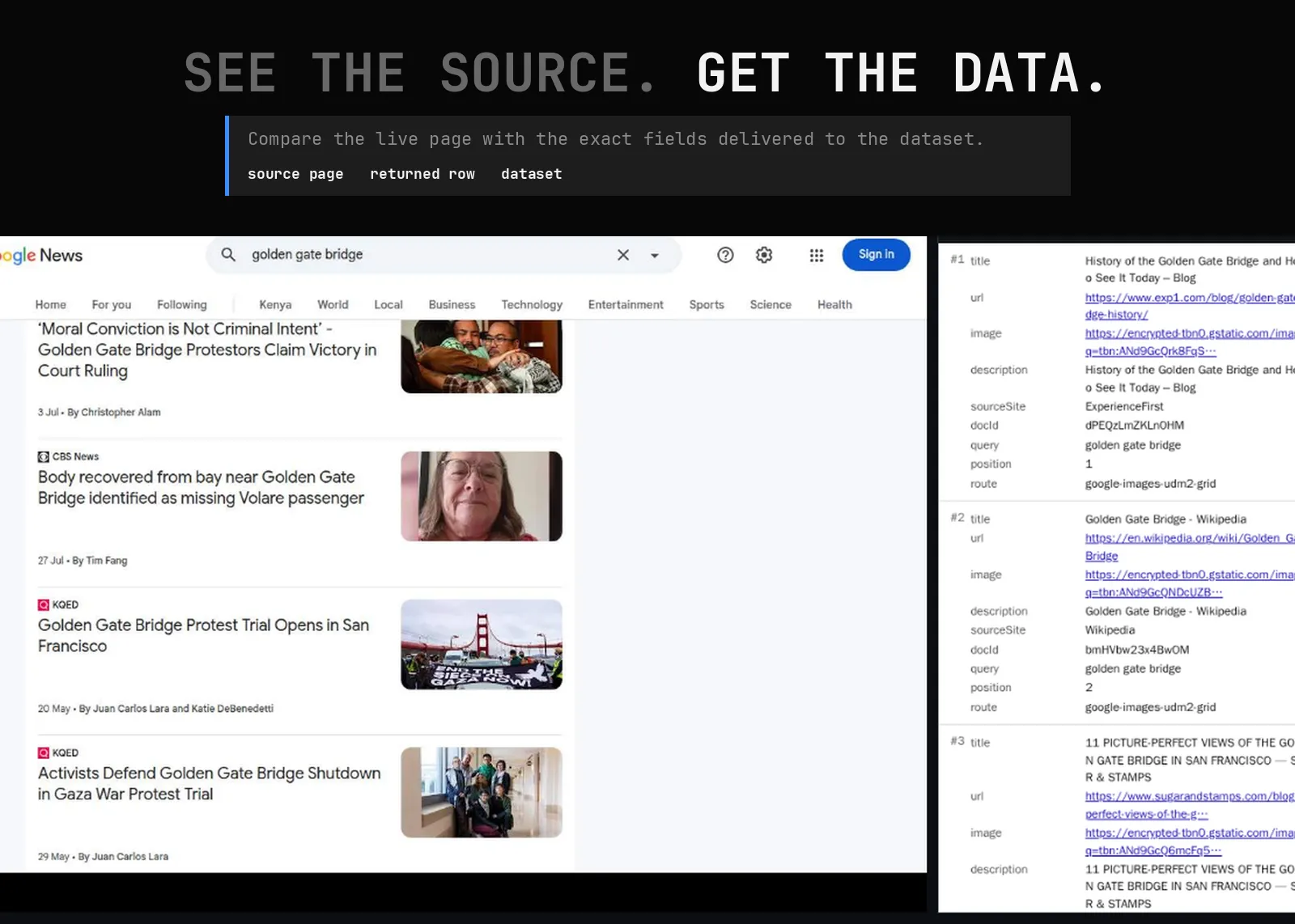 Google Job Data Scraper source page and returned record