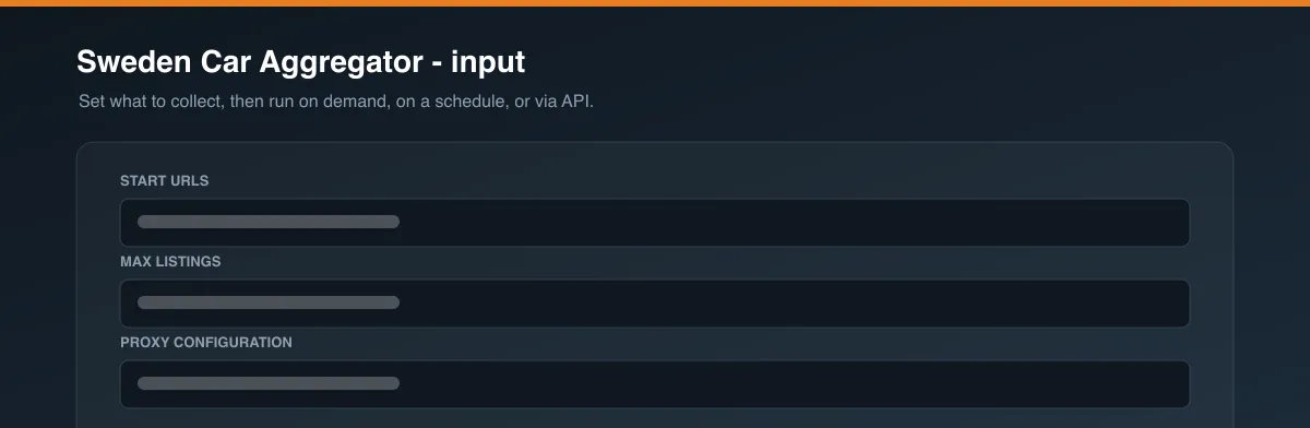 Sweden Car Aggregator input options