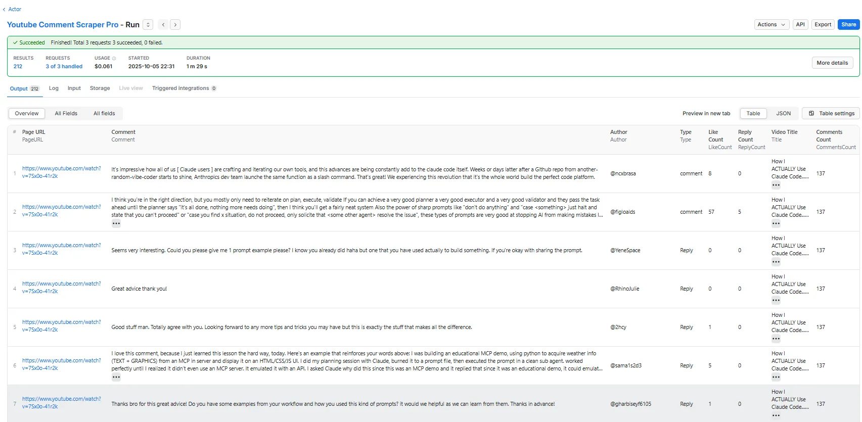 Overview Columns JSON View