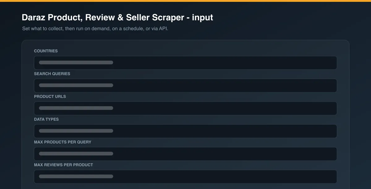 Daraz Product, Review & Seller Scraper input options