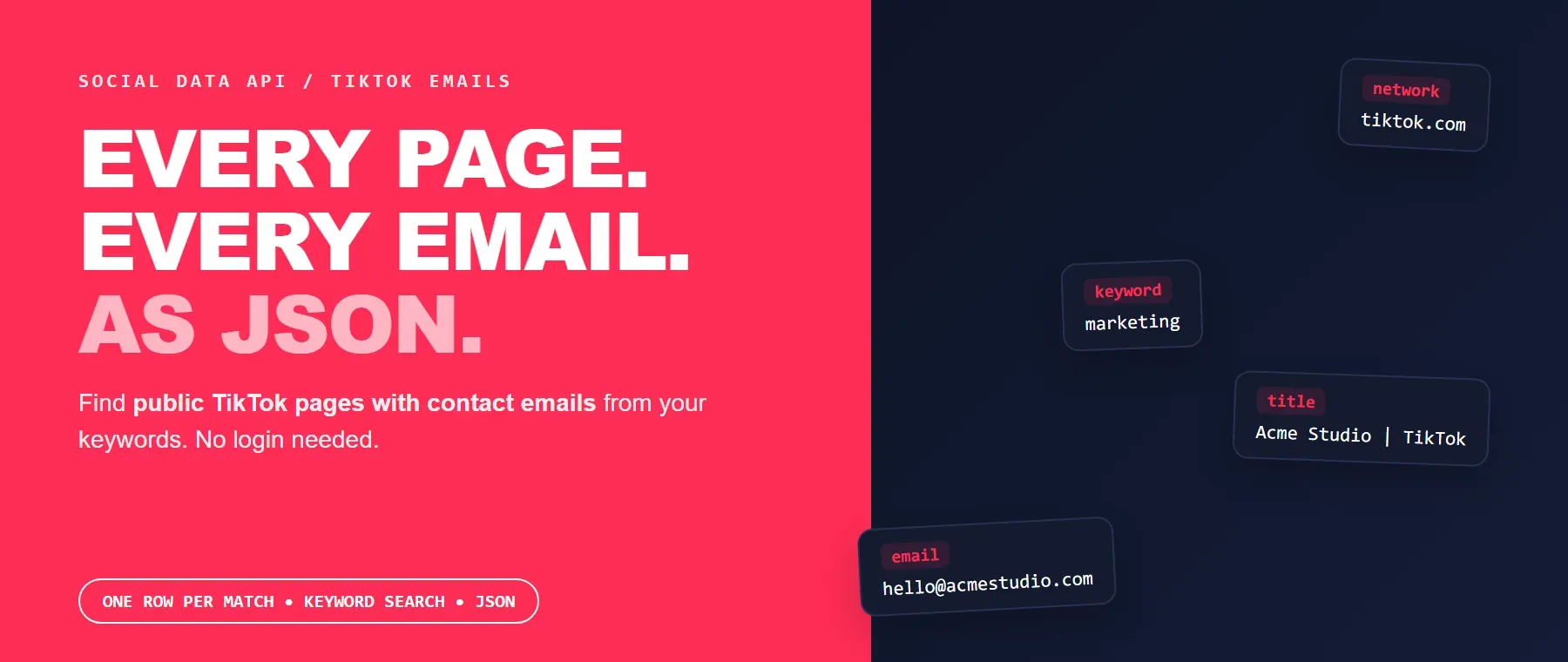 TikTok Email Scraper: every page and email from TikTok pages as JSON
