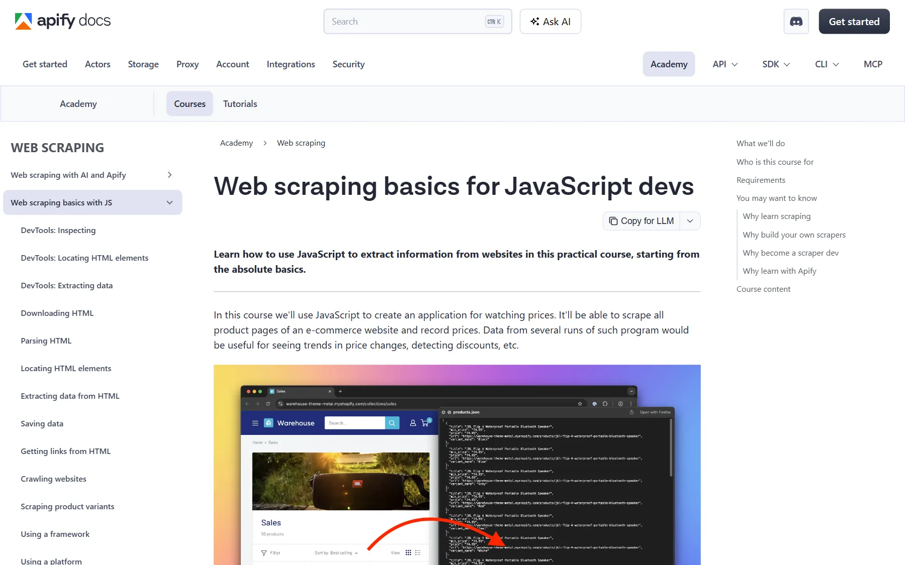 Website Content Crawler - a documentation page that becomes one Markdown row