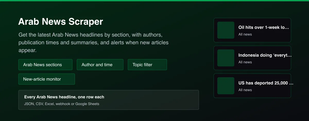 Arab News Scraper - Arab News headlines with section, author, time and summary