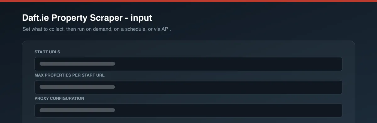 Daft.ie Property Scraper input options