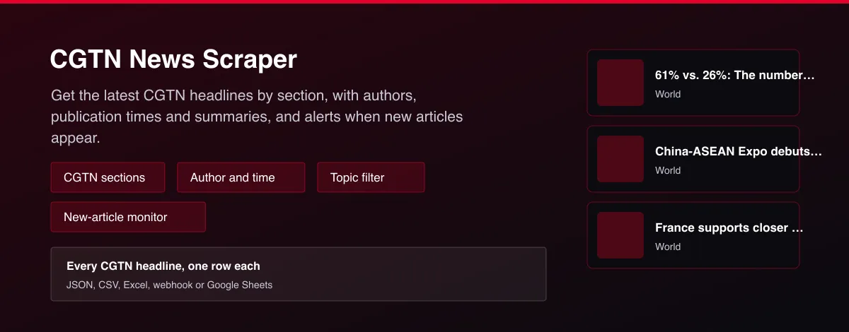 CGTN News Scraper - CGTN headlines with section, author, time and summary