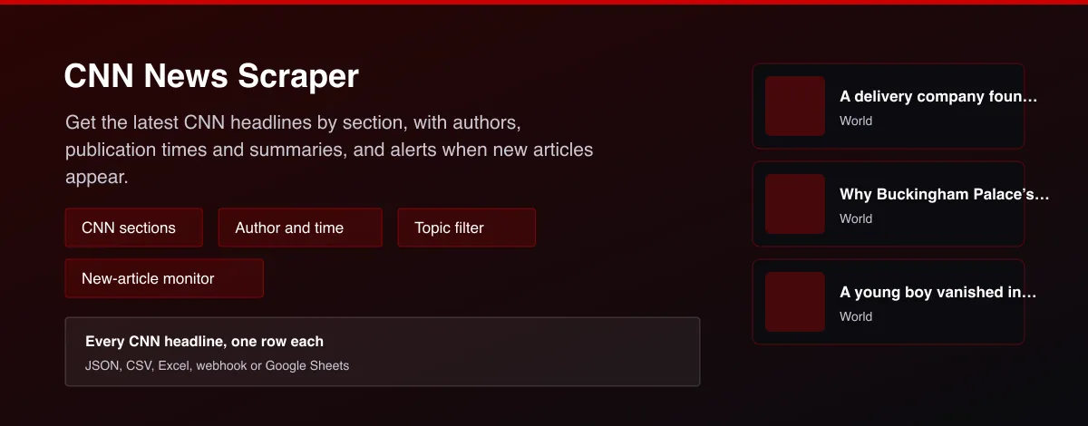 CNN News Scraper - CNN headlines with section, author, time and summary