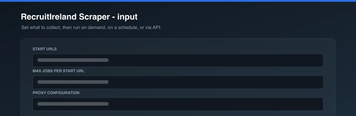 RecruitIreland Scraper input options