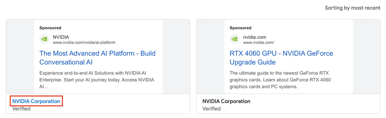 selecting an advertiser from the list of ads