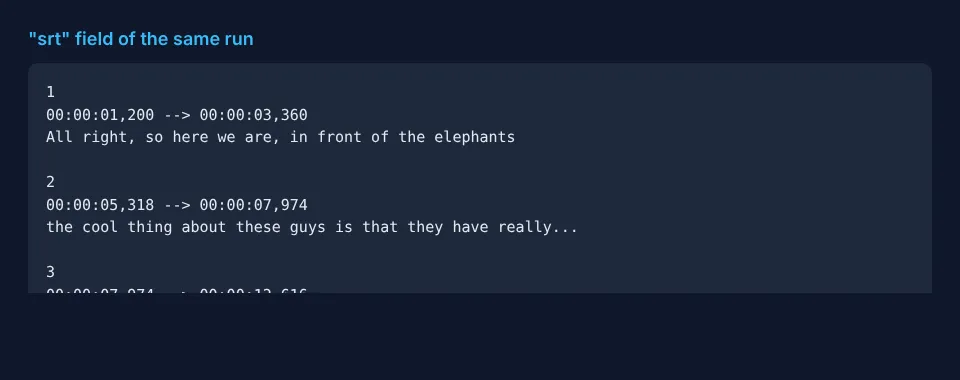 Real SRT subtitle output
