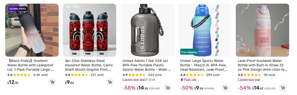 TikTok Shop search results with prices, discounts, ratings and units sold that TikTok Shop Scraper turns into rows