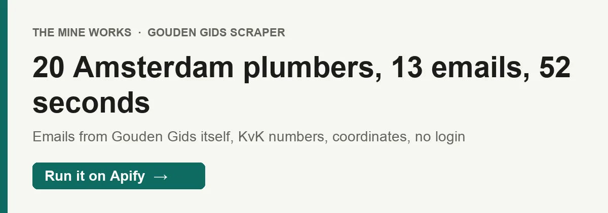 20 Amsterdam plumbers, 13 emails, 52 seconds