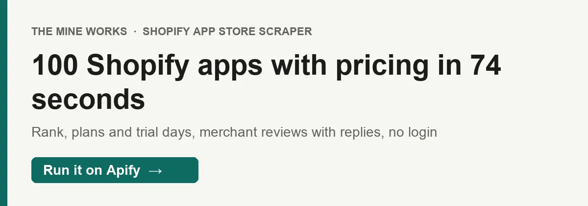 100 Shopify apps with pricing in 74 seconds