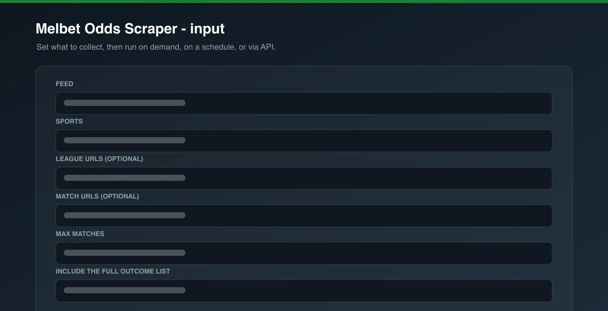 Melbet Odds Scraper input options