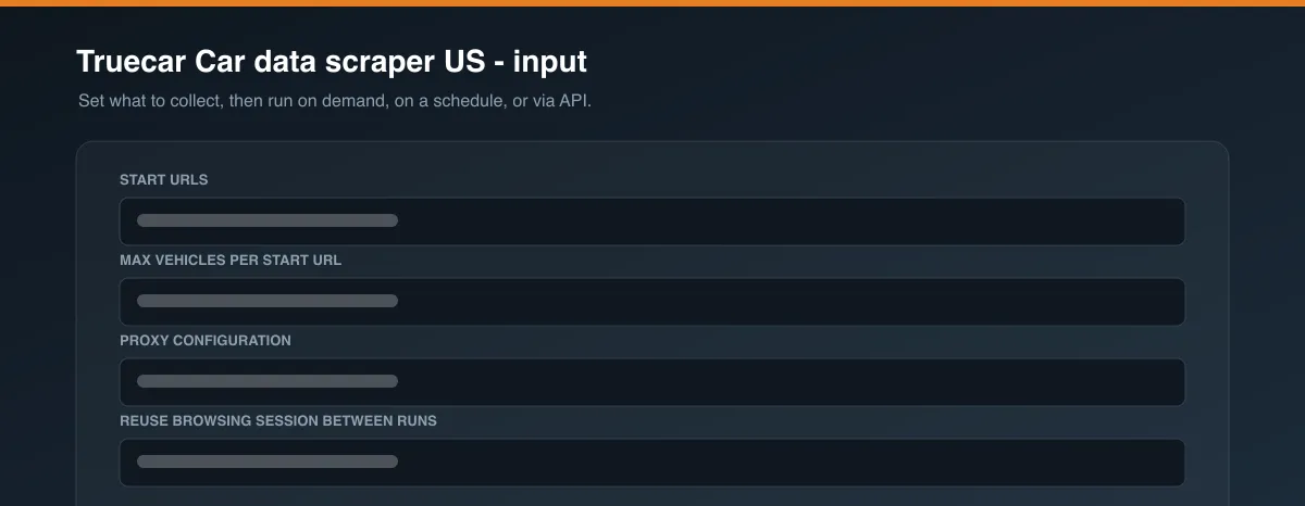 Truecar Car data scraper US input options