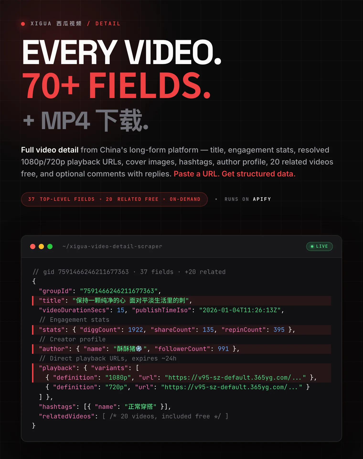 Xigua Video Detail Scraper