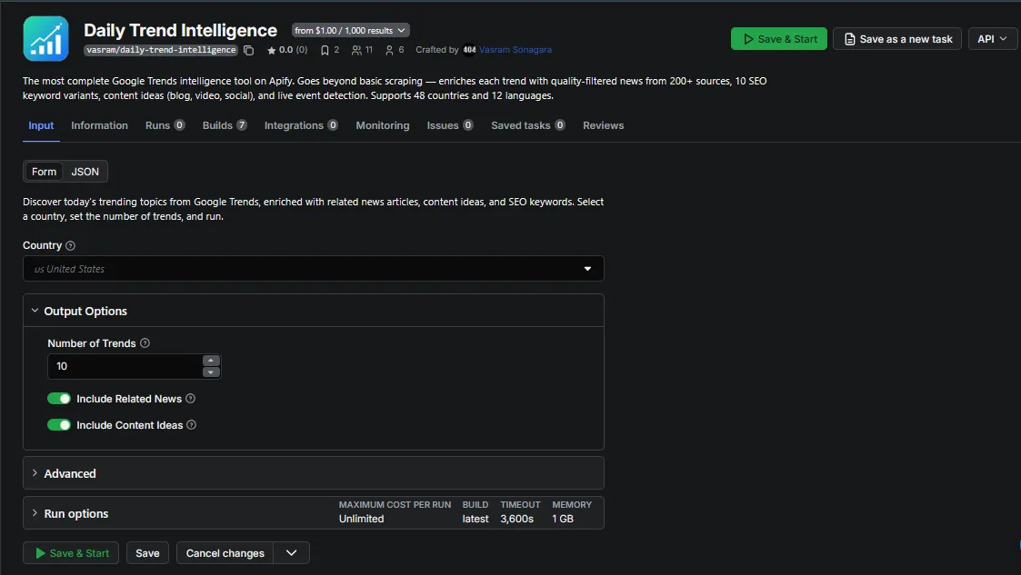Daily Trend Intelligence — Input configuration